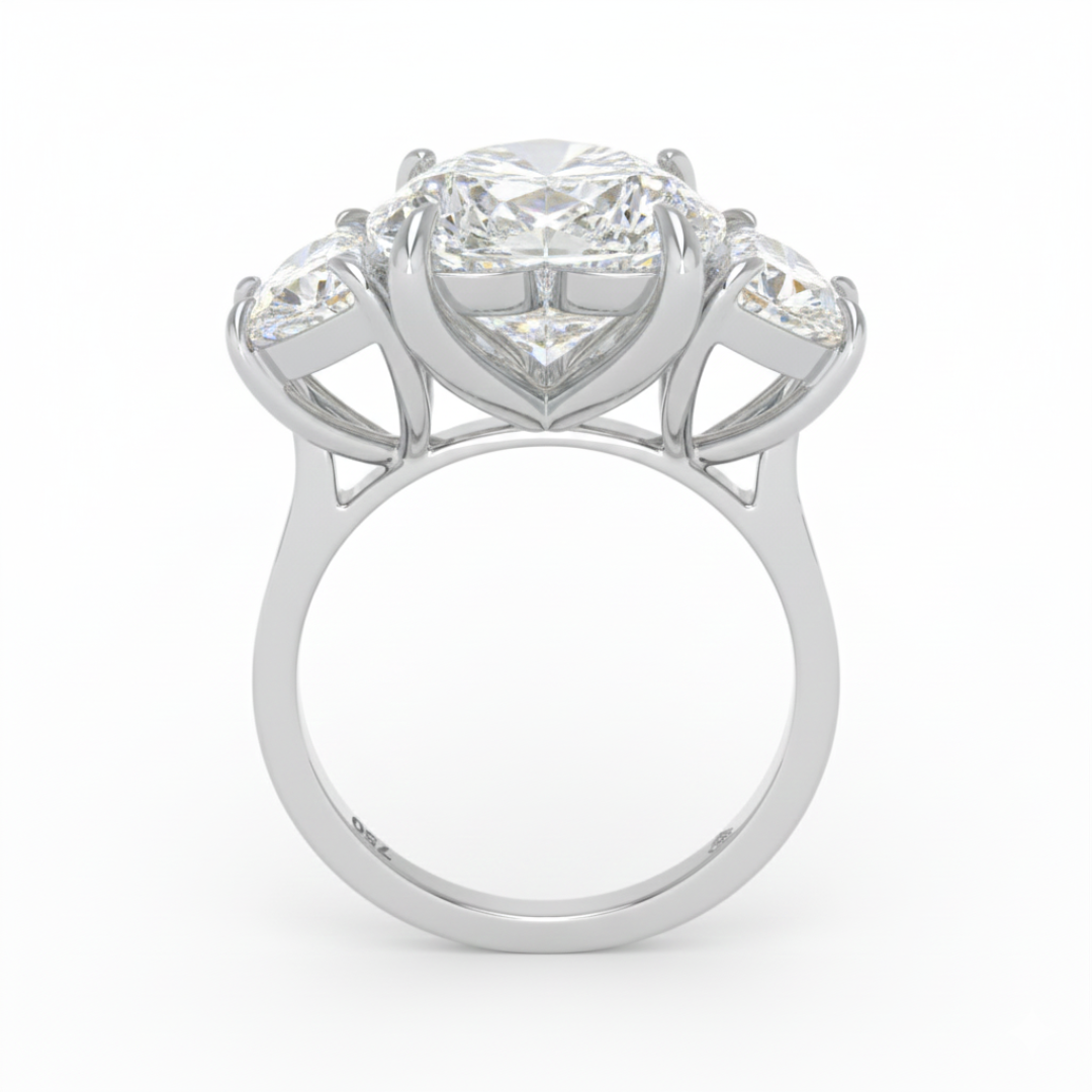 Kamala Heart Cut Diamond Engagement Ring with Half Moon Cut Side Diamonds