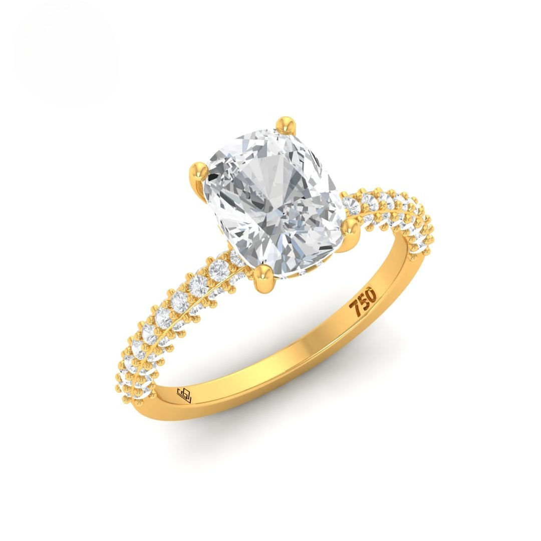 Mia Cushion Cut Diamond Engagement Ring with Diamond Hidden Halo and 3D Diamond Band