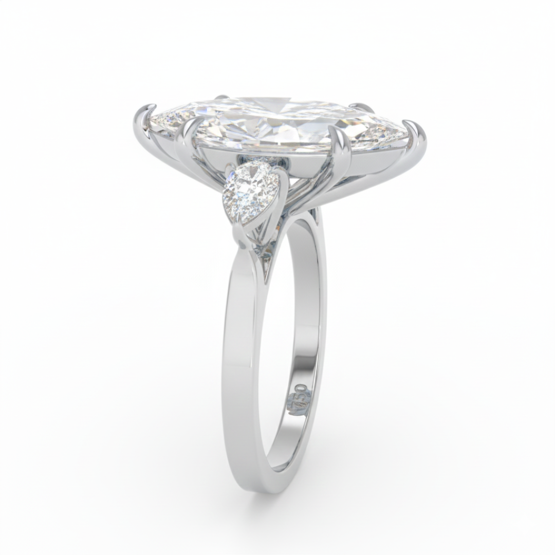 Sofia Marquise Cut Diamond Engagement Ring with Pear Cut Side Diamonds