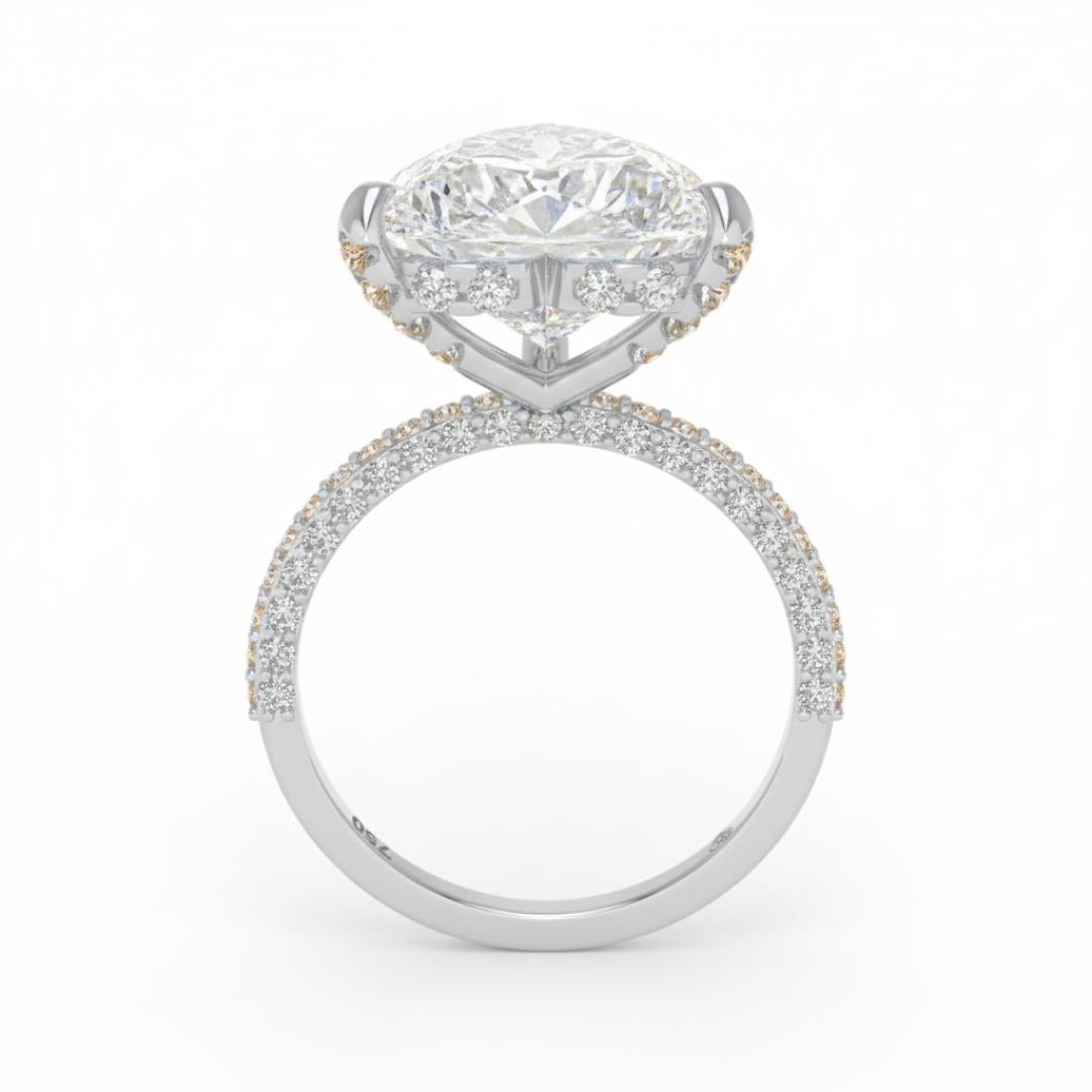 Bague de fiançailles Mia en diamant taille cœur avec halo de diamants cachés et anneau en diamant 3D