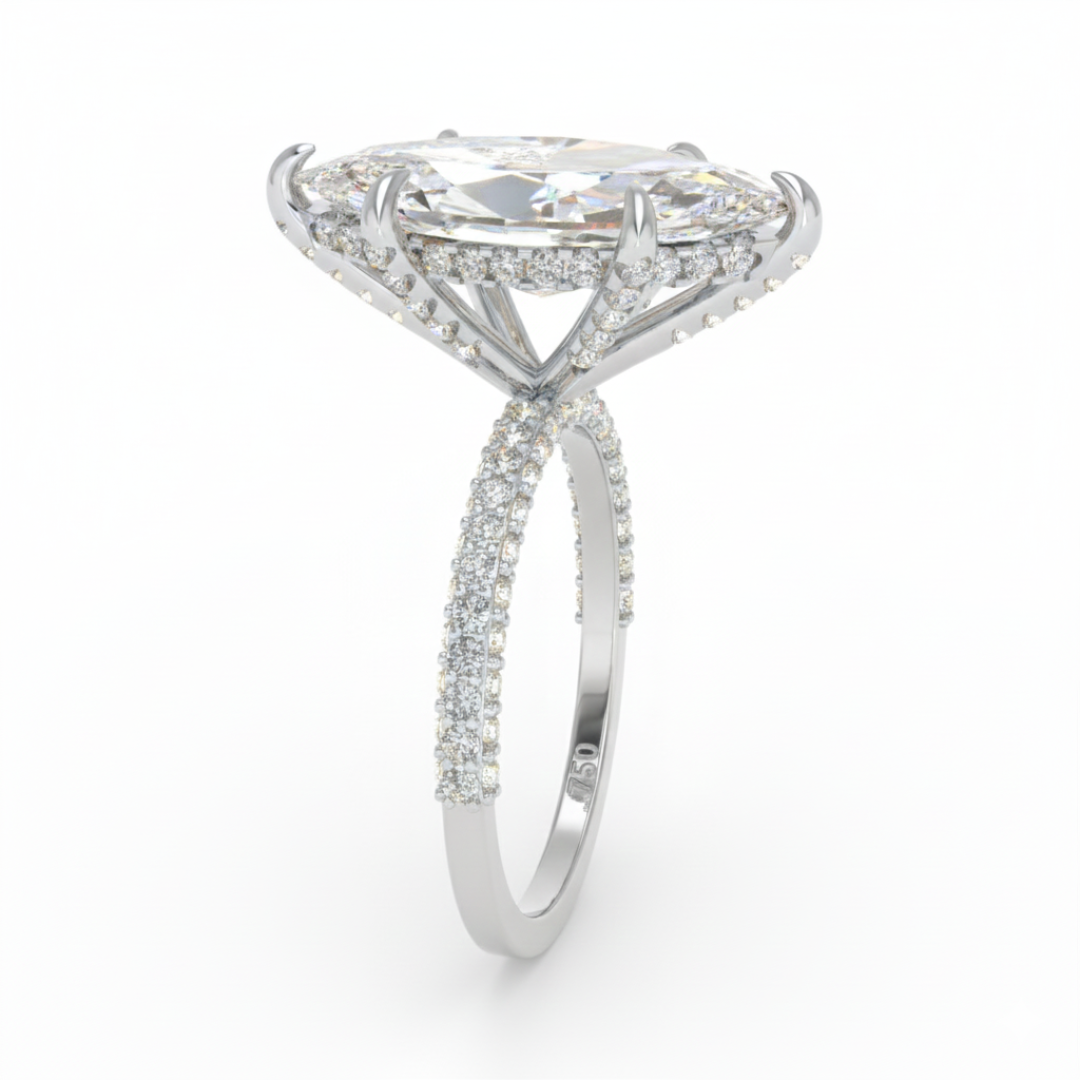 Mia Marquise Cut Diamond Engagement Ring with Diamond Hidden Halo and 3D Diamond Band