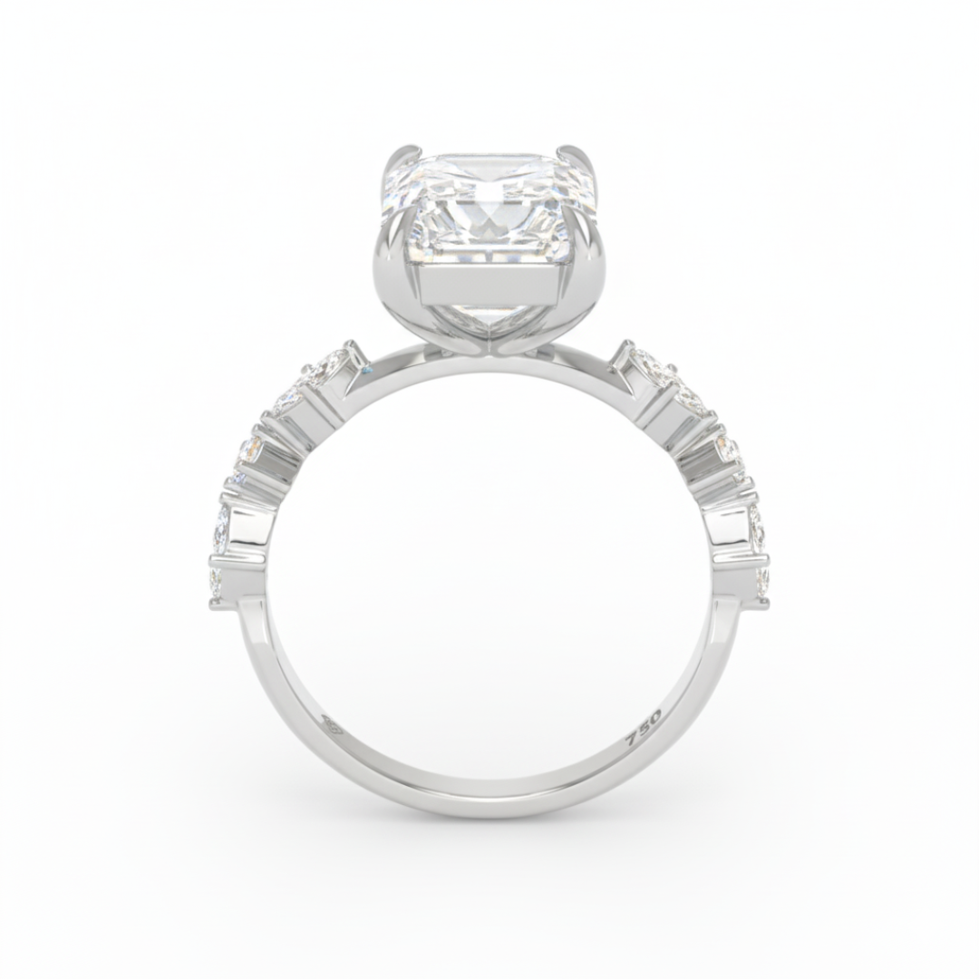 Elizabeth Emerald Cut Diamond Engagement Ring With A Marquise and Round Cut Diamond Band