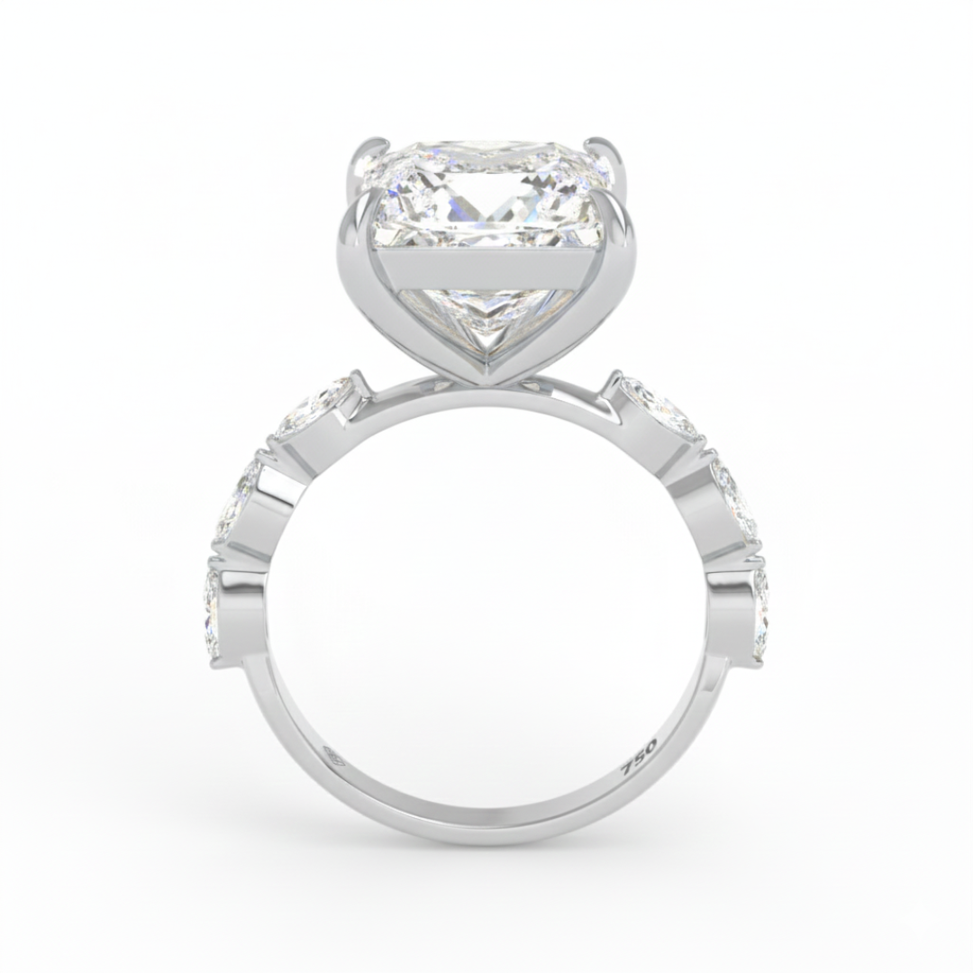 Kasandra Princess Cut Diamond Engagement Ring With A Marquise Cut and Diamond Band