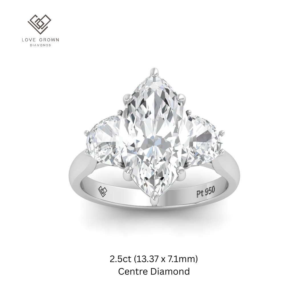 Kamala Marquise Cut Diamond Enagement Ring with Half Moon Cut Side Diamonds