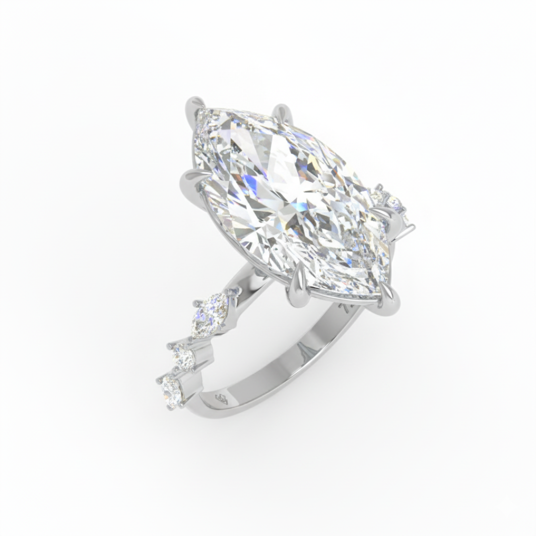 Elizabeth Marquise Cut Diamond Engagement Ring With A Marquise and Round Cut Diamond Band