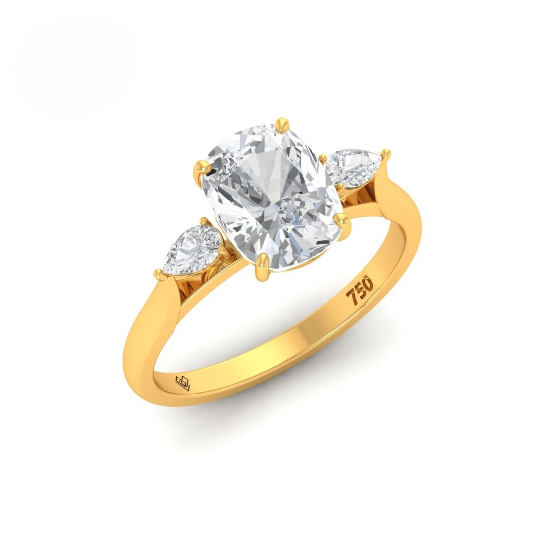 Sofia Cushion Cut Diamond Engagement Ring With A Pear Cut Side Diamonds