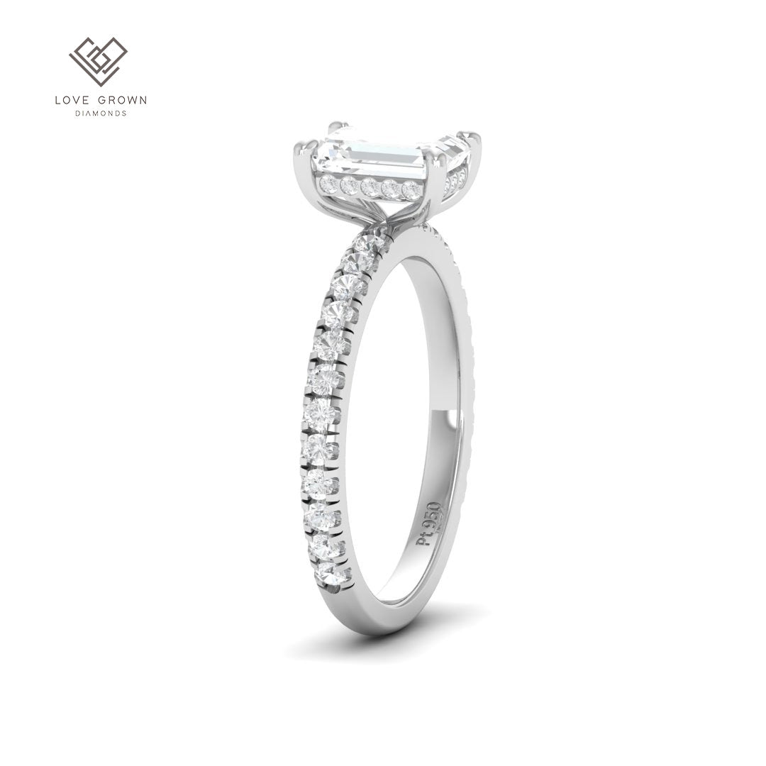 Chloé Emerald Cut Diamond Engagement Ring with Diamond Hidden Halo and Diamond Band