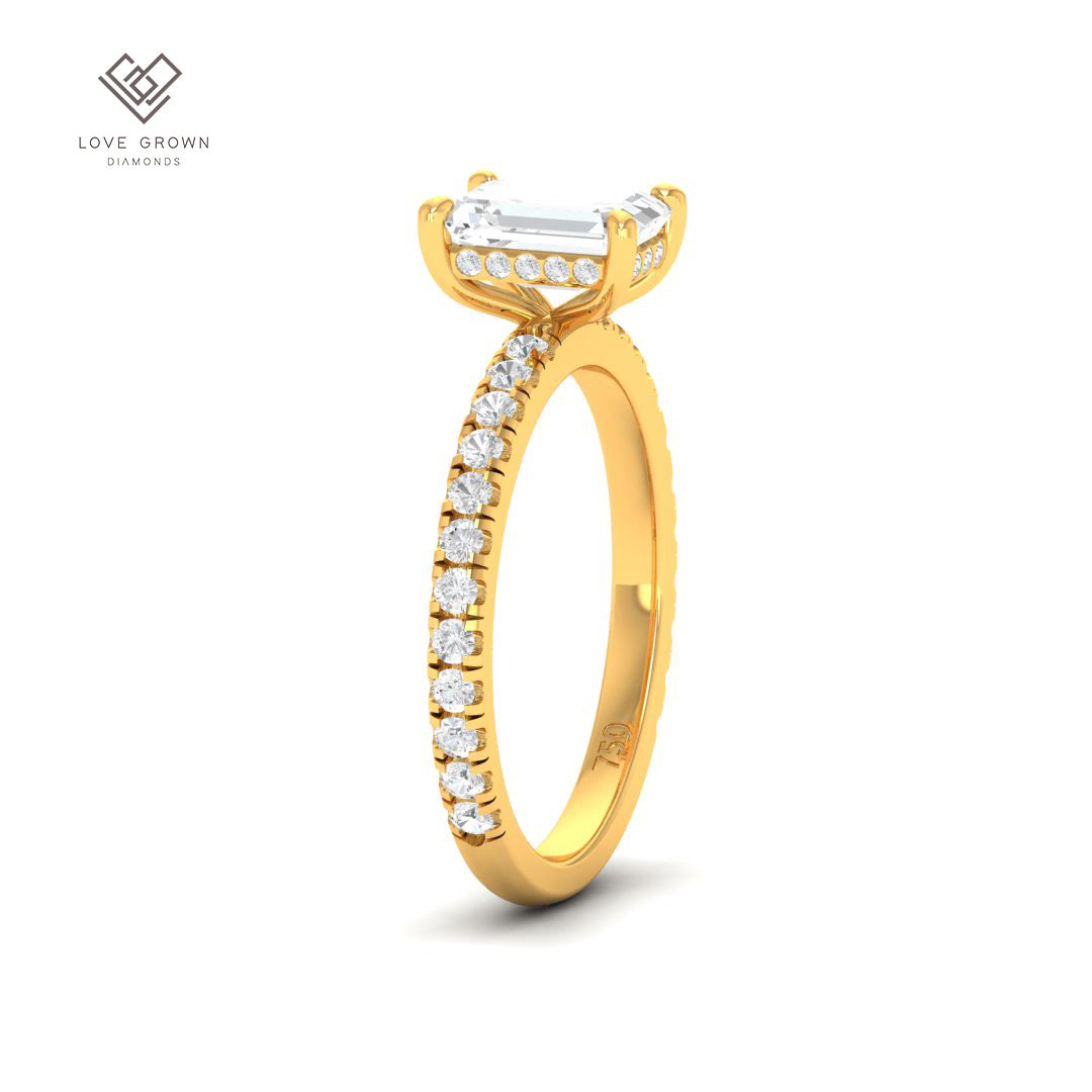 Chloé Emerald Cut Diamond Engagement Ring with Diamond Hidden Halo and Diamond Band