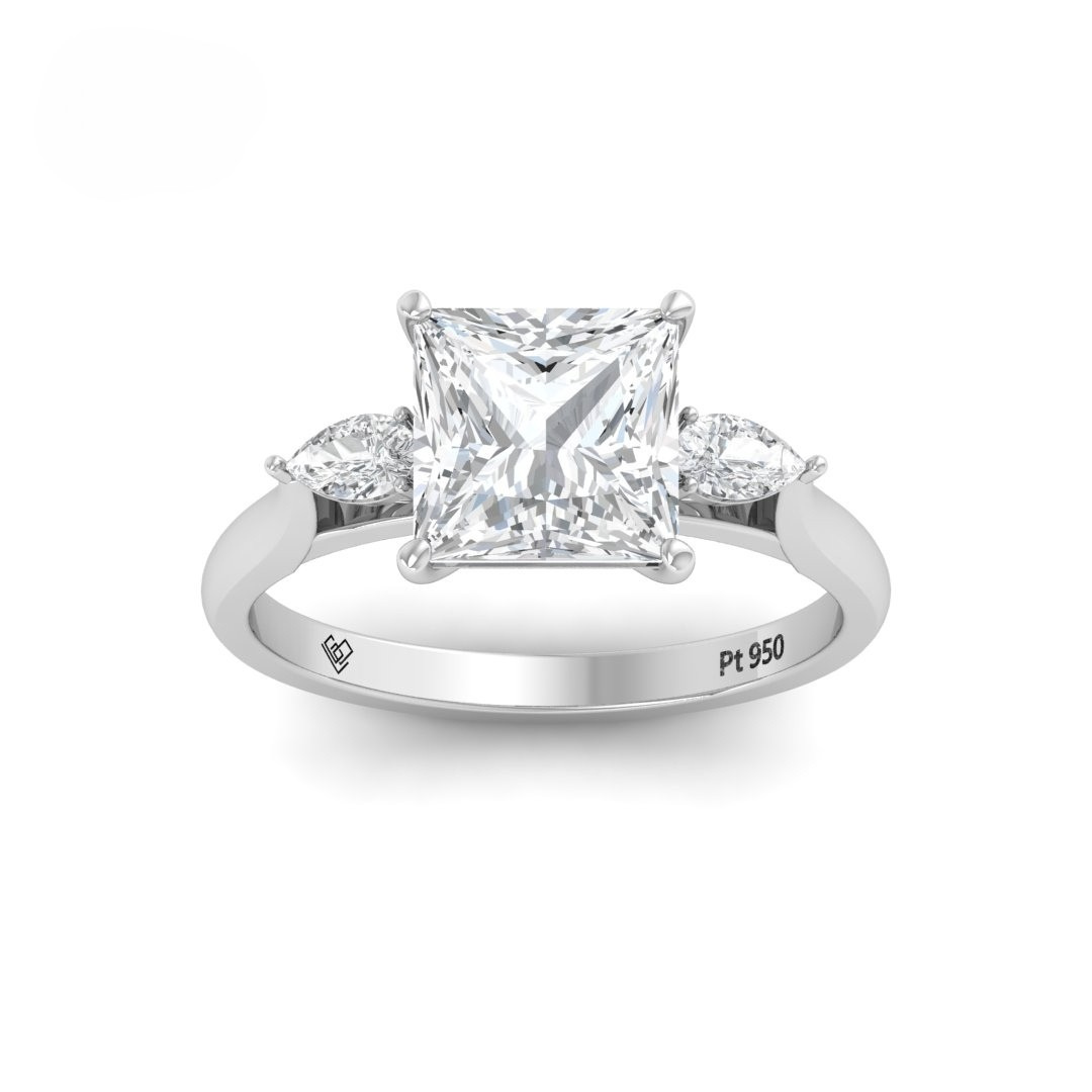 Sofia Princess Cut Diamond Engagement Ring With A Pear sides