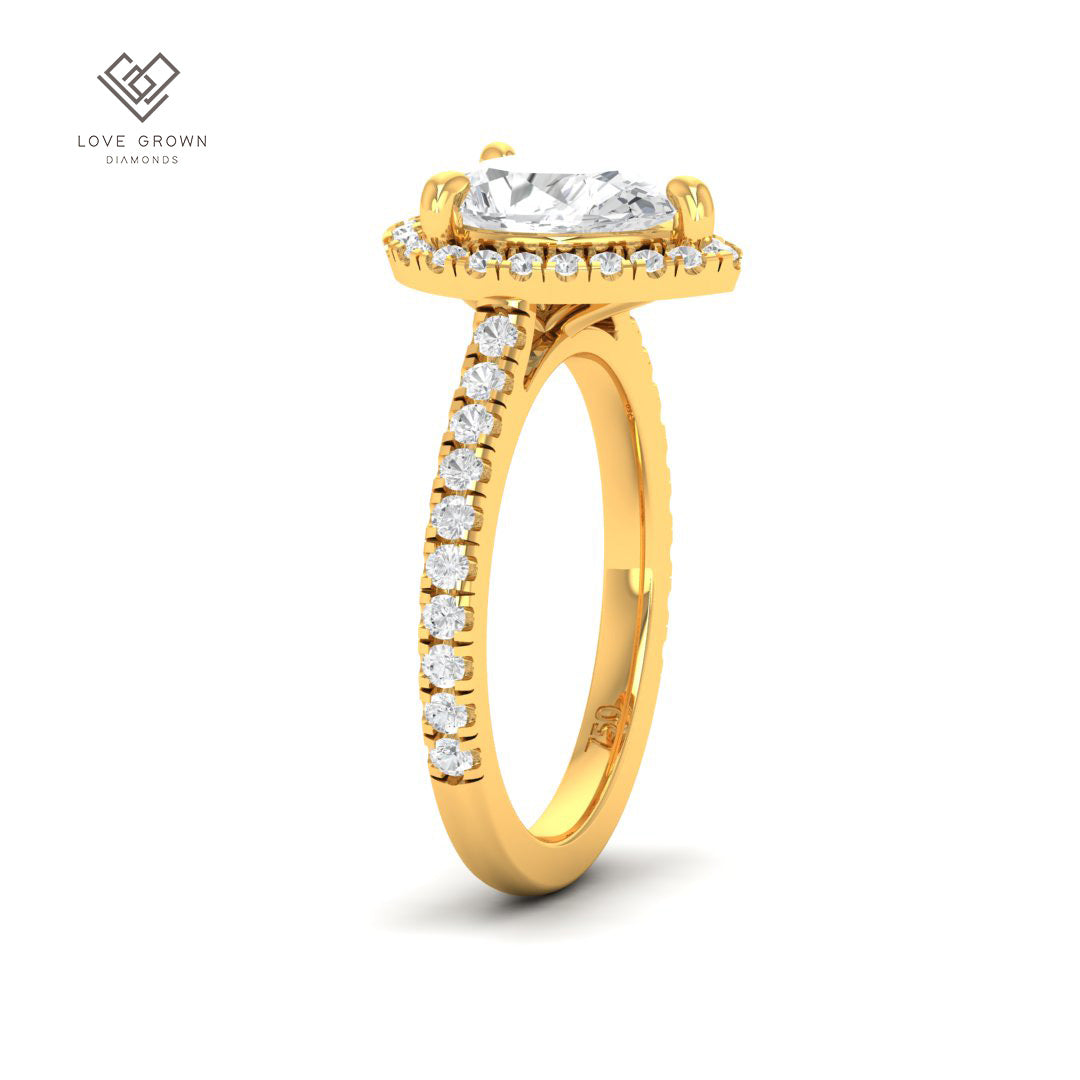 Bella Pear Cut Diamond Engagement Ring with Diamond Halo & Diamond Band