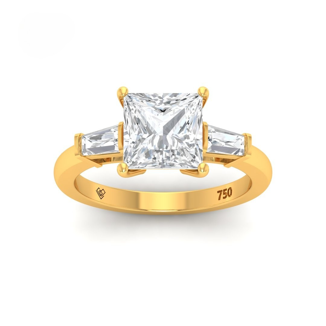 Mary Princess Cut Diamond Engagement Ring With Tapering Baguette Cut Side Diamonds