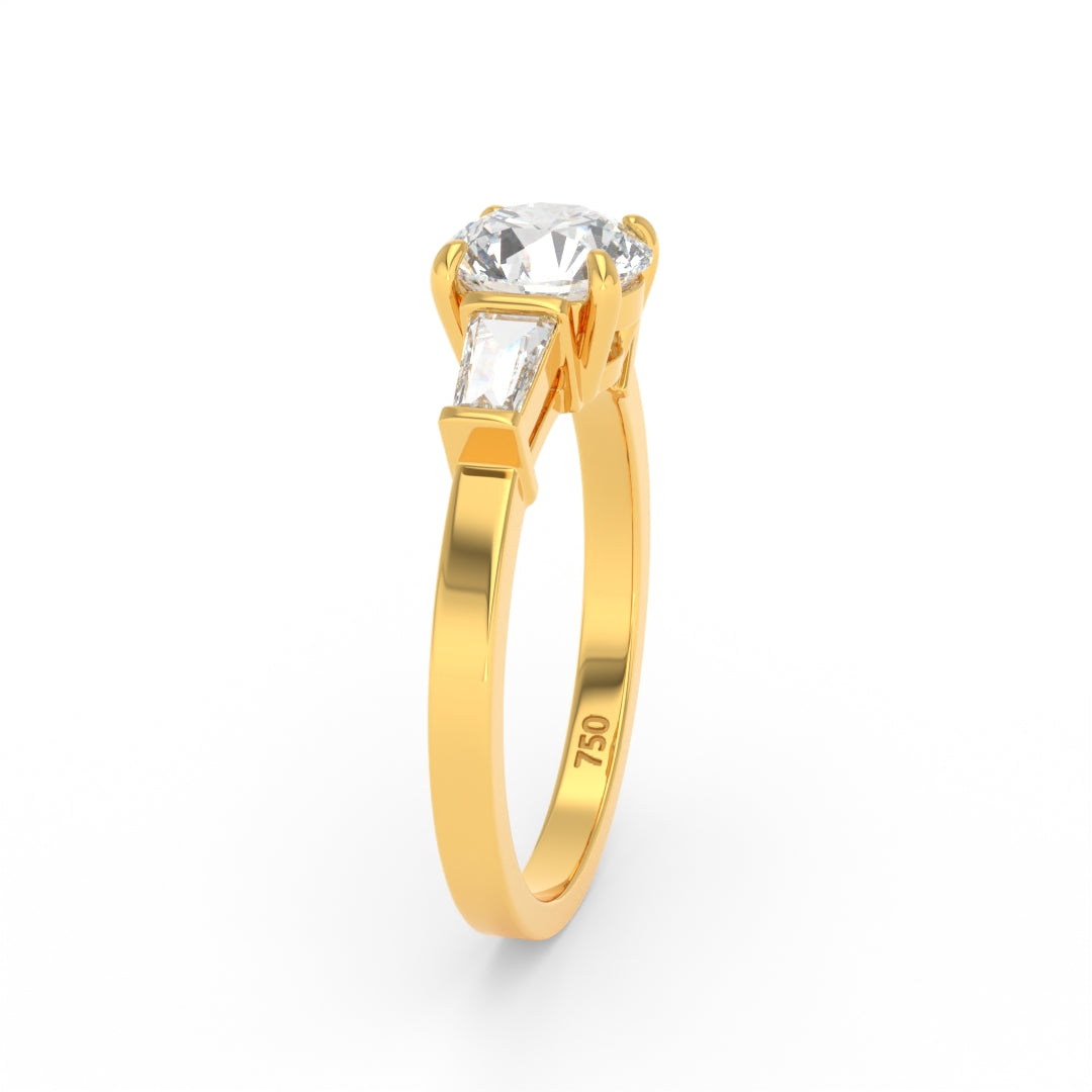 Mary Round Brilliant Cut Diamond Engagement Ring With Tapering Baguette Cut Side Diamond