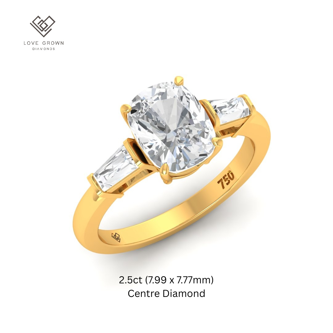 Mary Cushion Cut Diamond Engagement Ring with Tapering Baguette Cut Side Diamonds