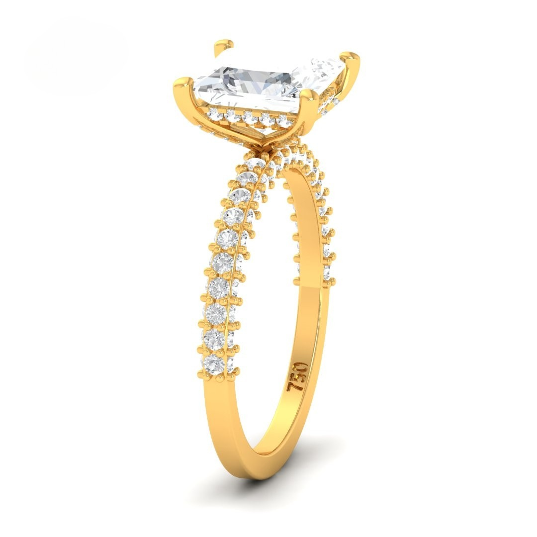 Bague de fiançailles Mia en diamant taille princesse avec halo de diamants cachés et anneau en diamant 3D