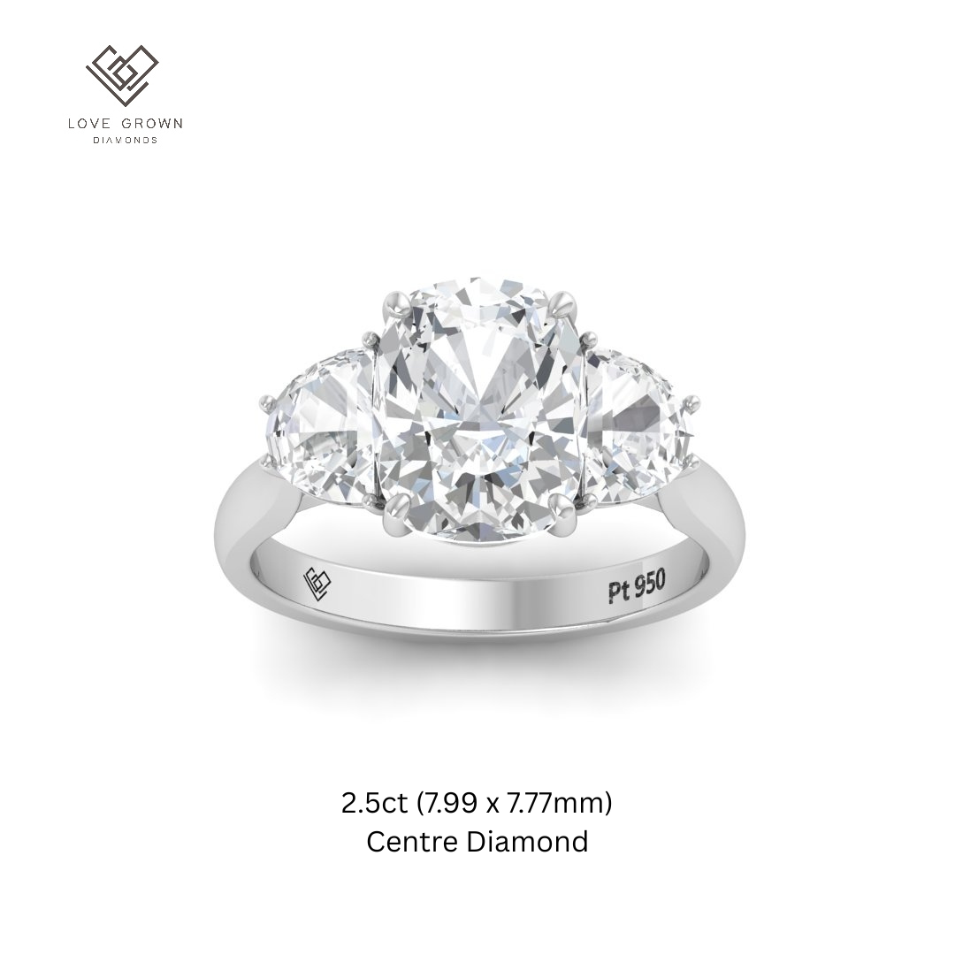 Kamala Cushion Cut Diamond Engagement Ring with Half Moon Cut Side Diamonds