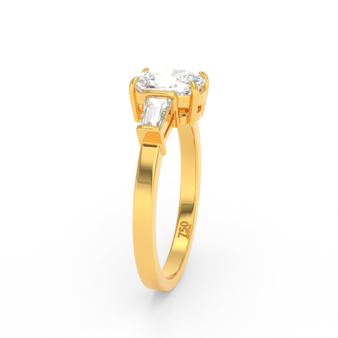Mary Cushion Cut Diamond Engagement Ring with Tapering Baguette Cut Side Diamonds