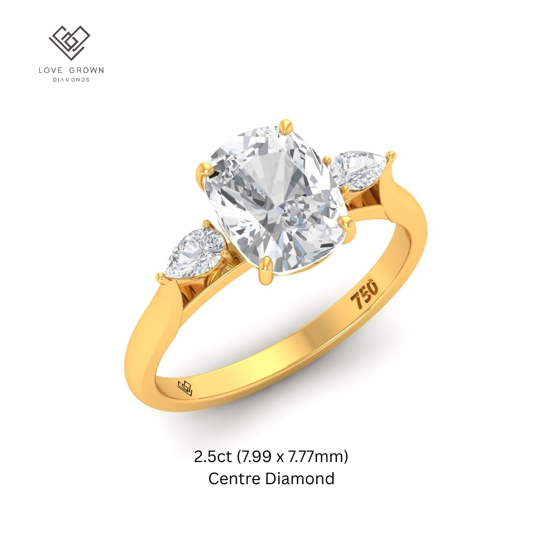 Sofia Cushion Cut Diamond Engagement Ring With A Pear Cut Side Diamonds