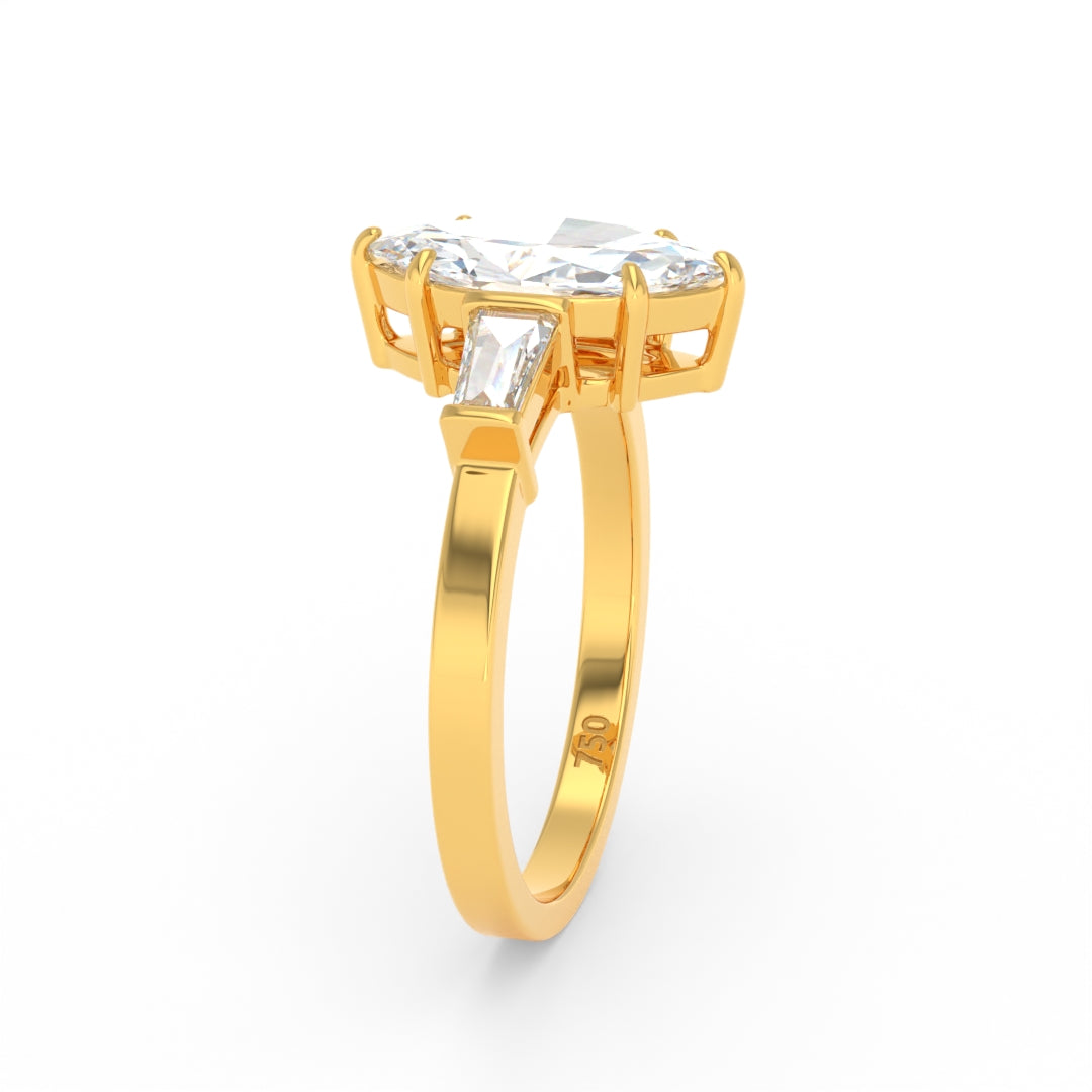 Mary Marquise Cut Diamond Engagement Ring with Tapering Baguette Cut Side Diamonds