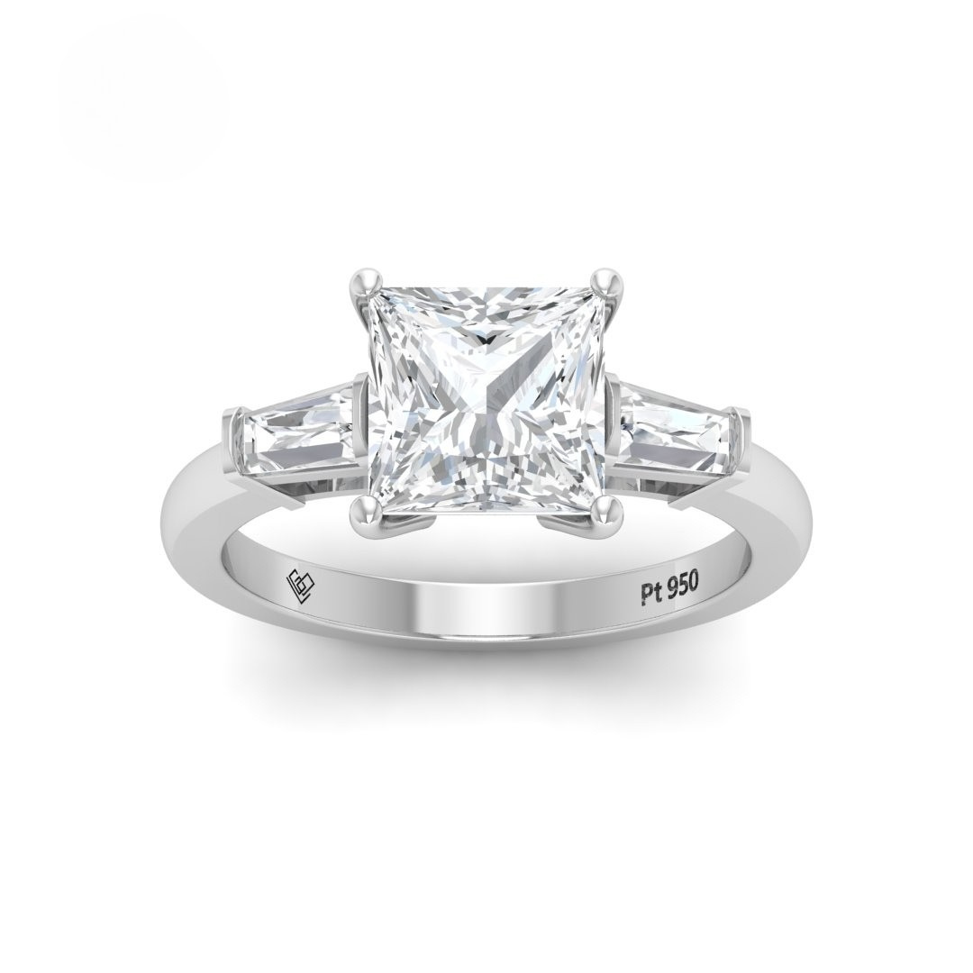 Mary Princess Cut Diamond Engagement Ring With Tapering Baguette Cut Side Diamonds