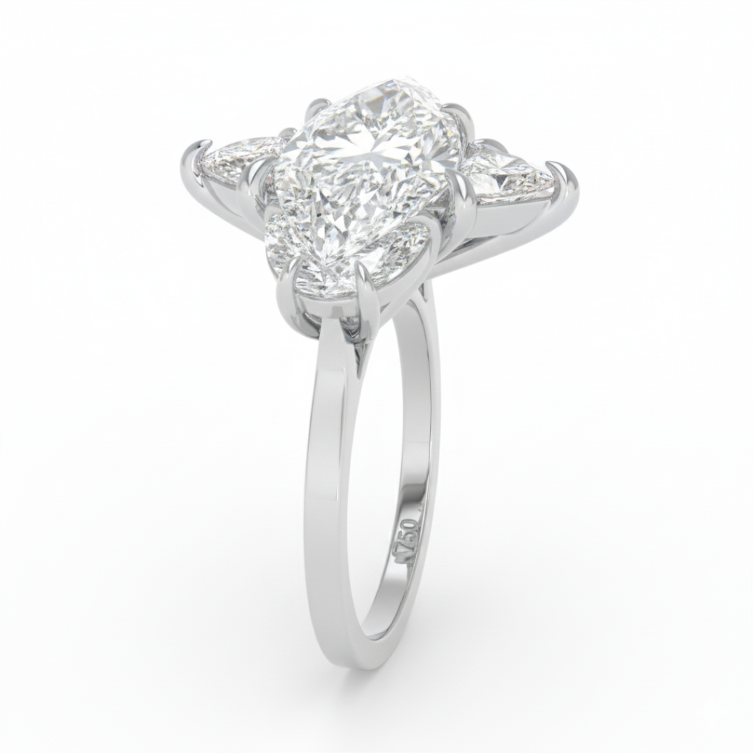 Kamala Marquise Cut Diamond Enagement Ring with Half Moon Cut Side Diamonds