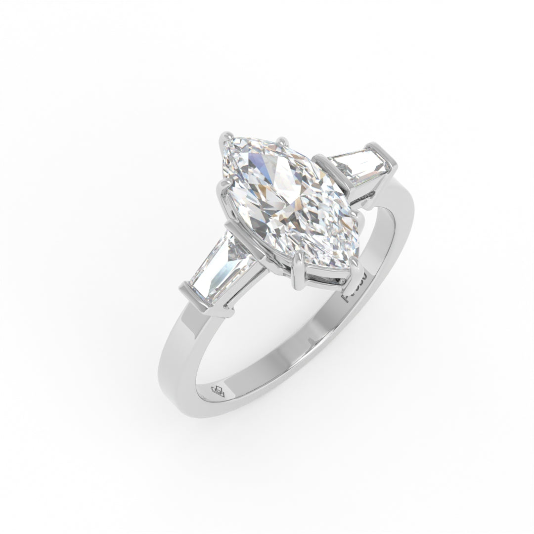 Mary Marquise Cut Diamond Engagement Ring with Tapering Baguette Cut Side Diamonds
