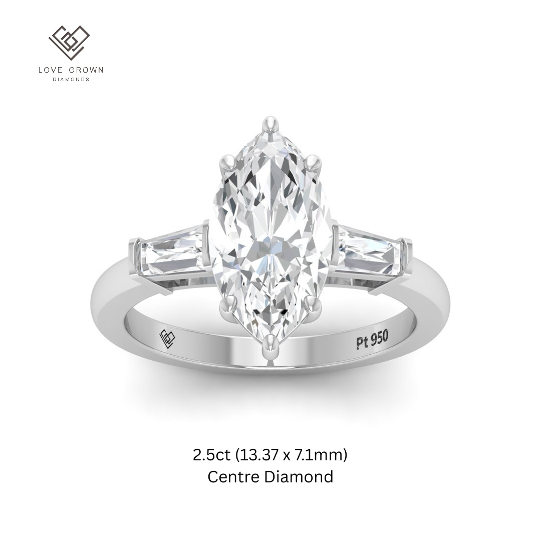 Mary Marquise Cut Diamond Engagement Ring with Tapering Baguette Cut Side Diamonds