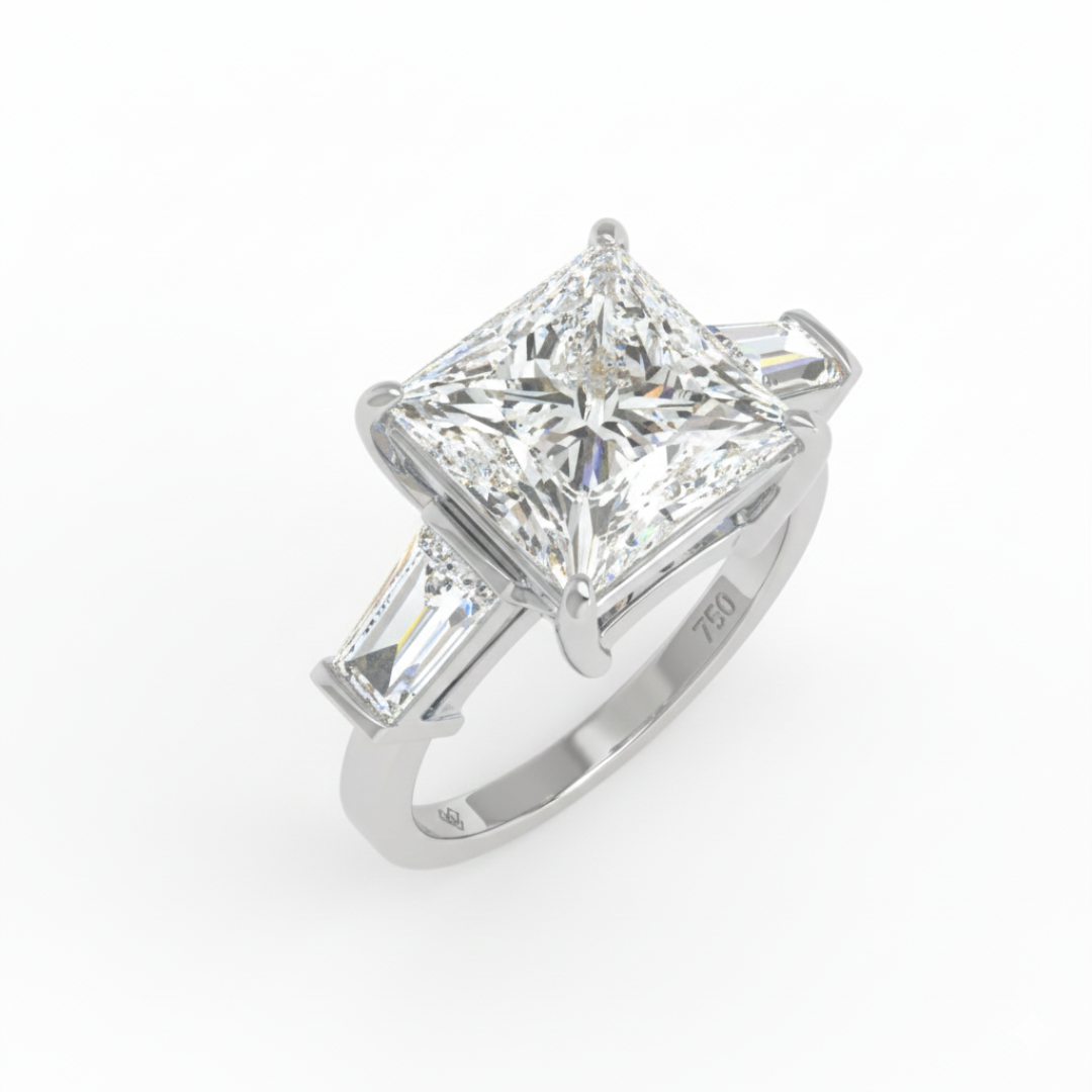 Mary Princess Cut Diamond Engagement Ring With Tapering Baguette Cut Side Diamonds