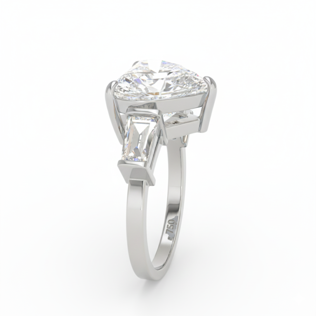 Mary Heart Cut Diamond Engagement Ring with Tapering Baguettes Cut Side Diamonds