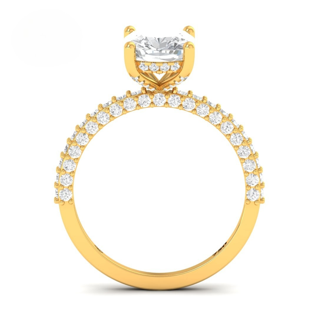 Mia Cushion Cut Diamond Engagement Ring with Diamond Hidden Halo and 3D Diamond Band