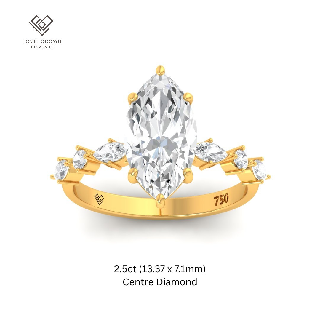 Elizabeth Marquise Cut Diamond Engagement Ring With A Marquise and Round Cut Diamond Band