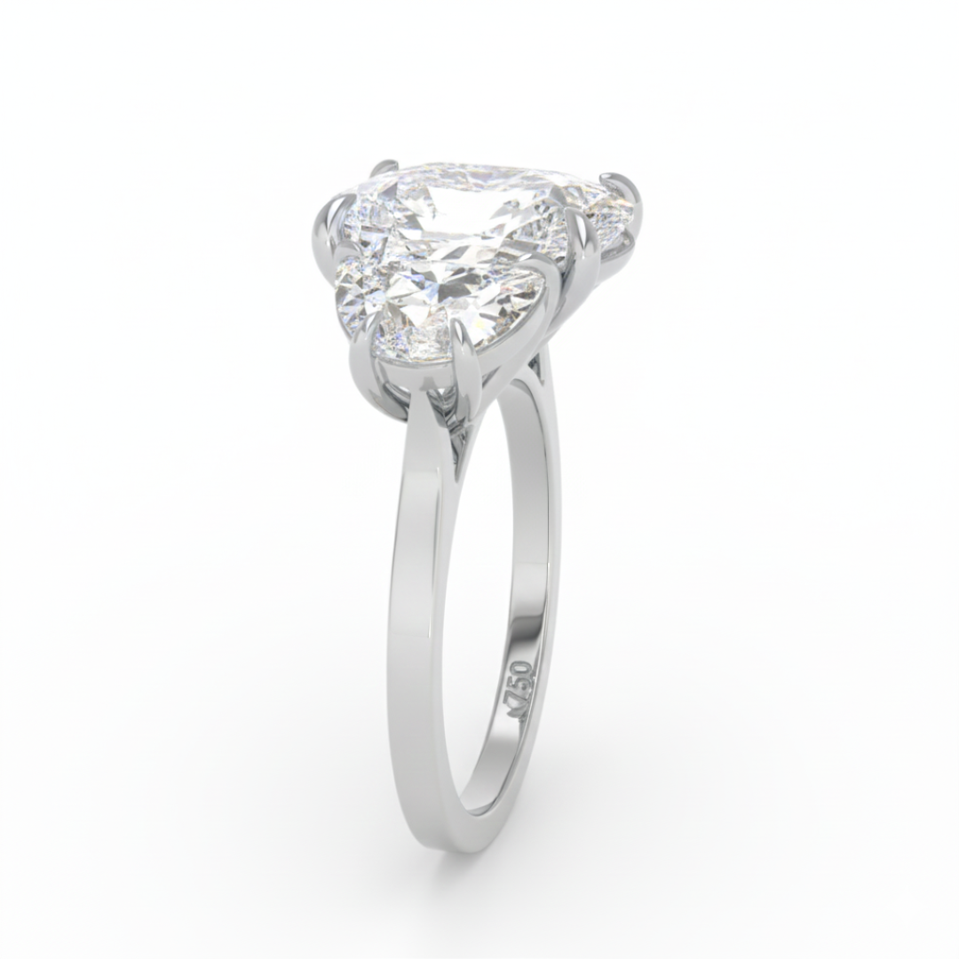 Kamala Cushion Cut Diamond Engagement Ring with Half Moon Cut Side Diamonds