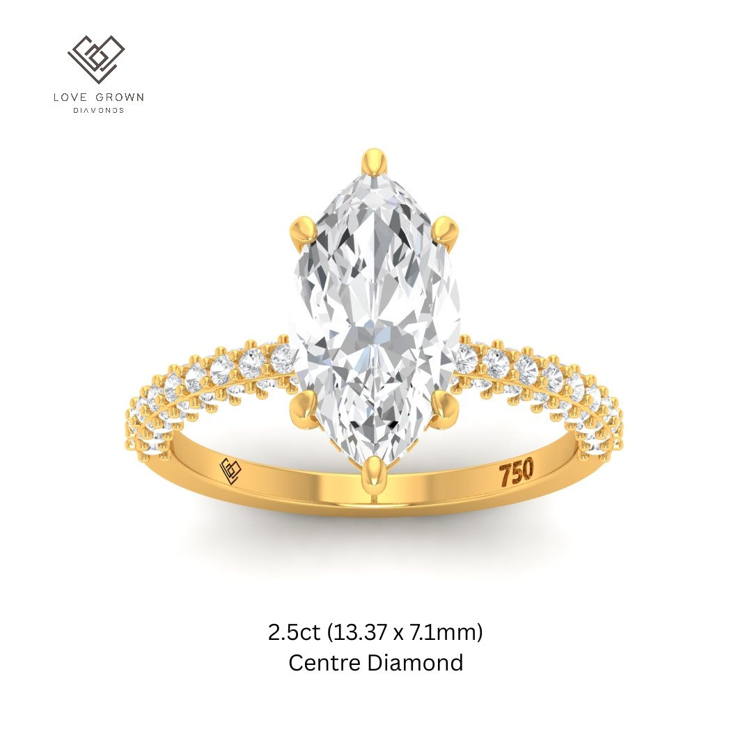 Mia Marquise Cut Diamond Engagement Ring with Diamond Hidden Halo and 3D Diamond Band