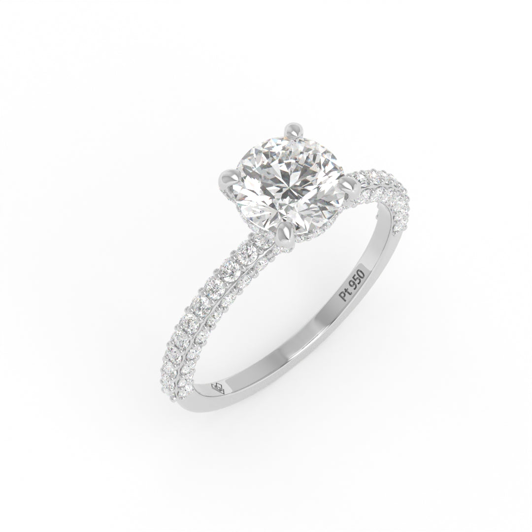 Mia Round Brilliant Cut Diamond Engagement Ring With Diamond Hidden Halo And 3D Diamond Band
