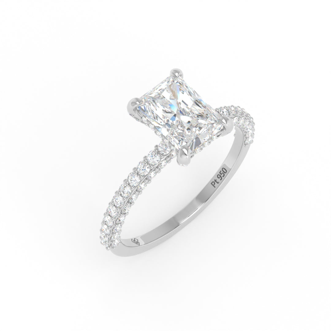 Mia Radiant Cut Diamond Engagement Ring With Diamond Hidden Halo And 3D Diamond Band