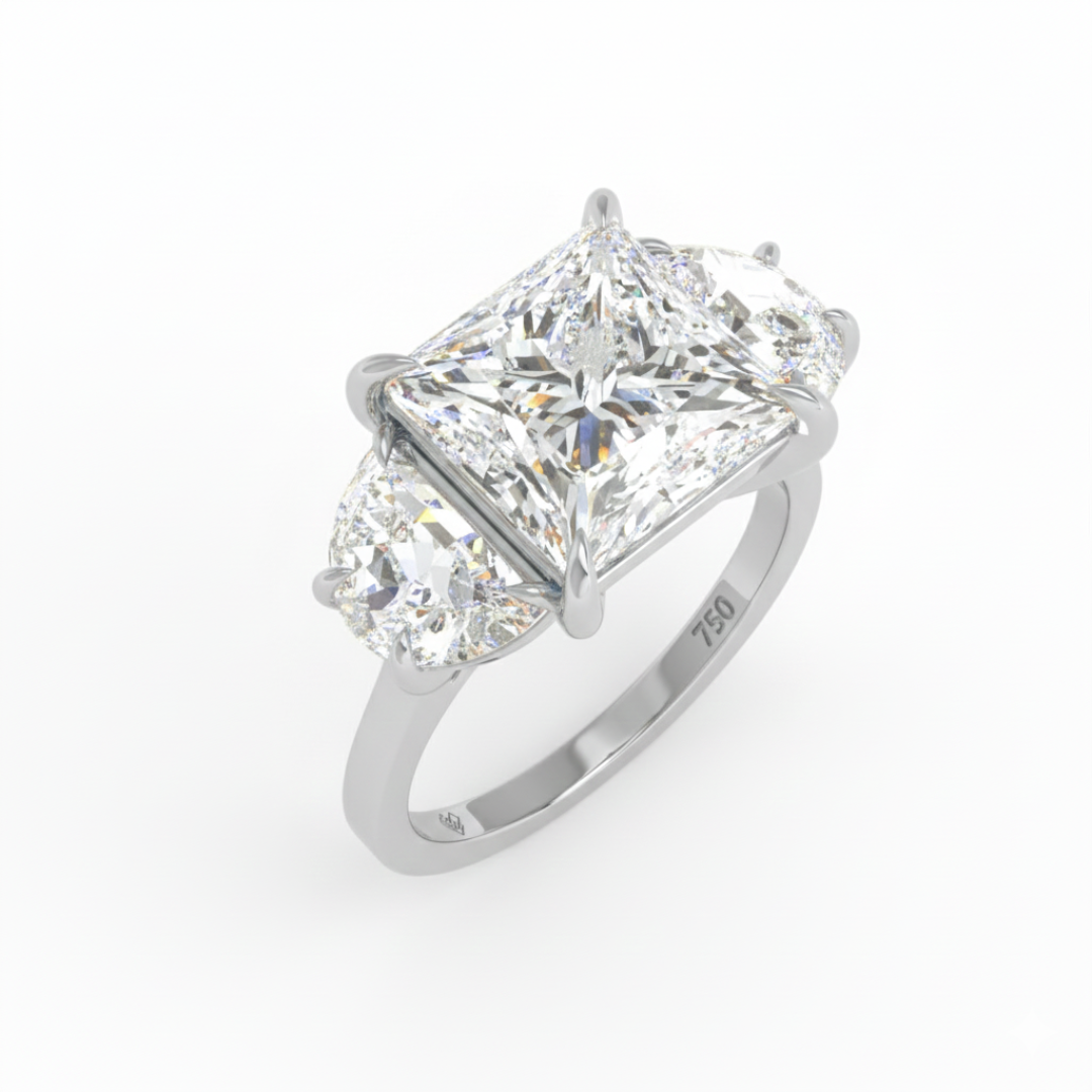 Kamala Princess Cut Diamond Engagement Ring with Half Moon Sides