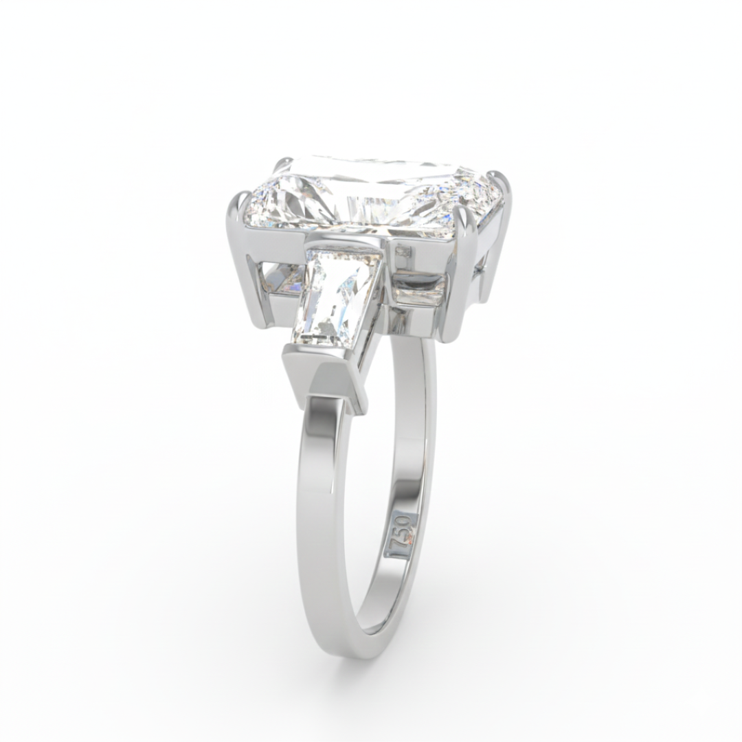 Mary Radiant Cut Diamond Engagement Ring With Tapering Baguettes Cut Side Diamonds