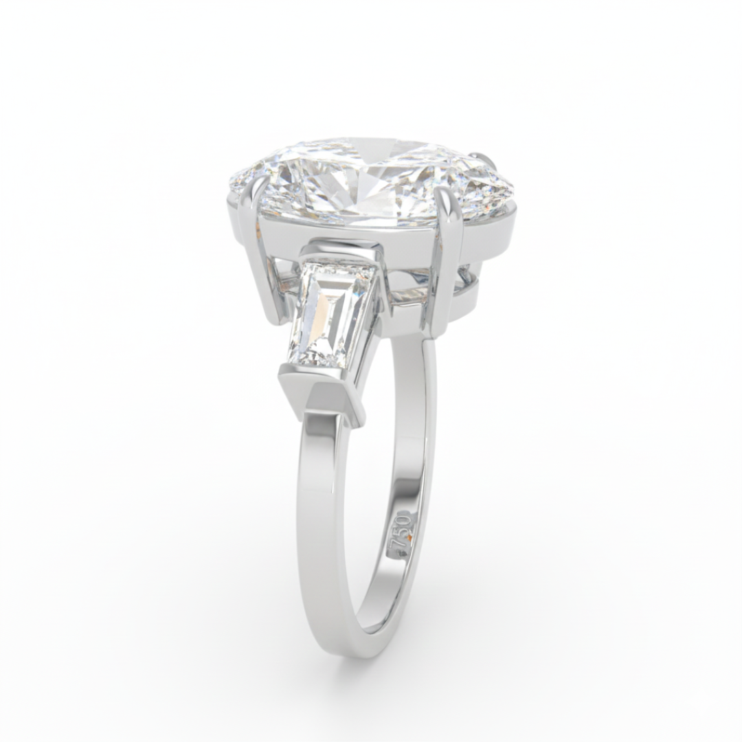 Mary Oval Cut Diamond Engagement Ring With Tapering Baguettes Cut Side Diamond
