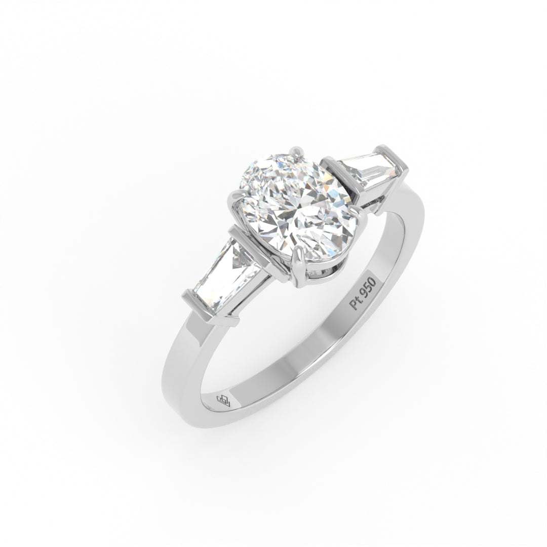 Mary Oval Cut Diamond Engagement Ring With Tapering Baguettes Cut Side Diamond