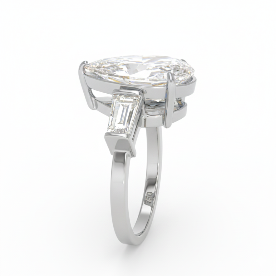 Mary Pear Cut Diamond Engagement Ring With Tapering Baguettes Cut Side Diamonds