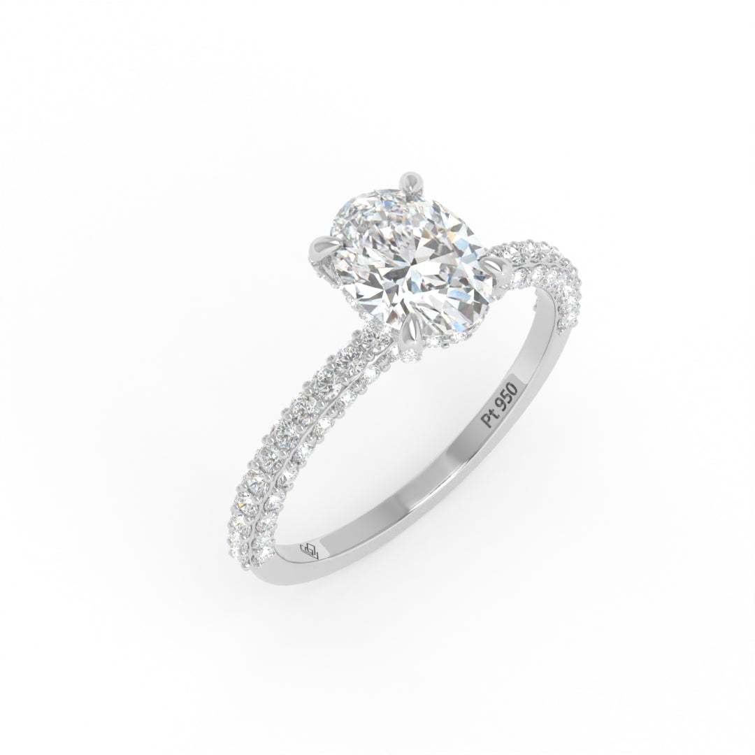 Mia Oval Cut Diamond Engagement Ring With Diamond Hidden Halo And 3D Diamond Band