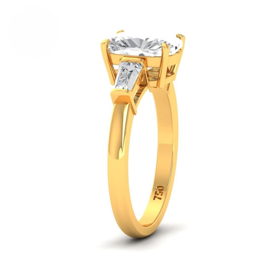 Mary Cushion Cut Diamond Engagement Ring with Tapering Baguette Cut Side Diamonds