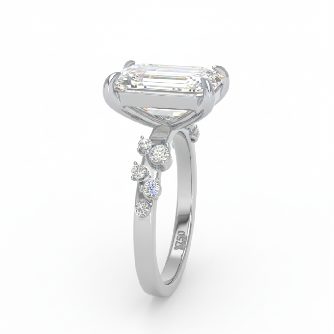 Layla Emerald Cut Diamond Engagement Ring with Accent Band