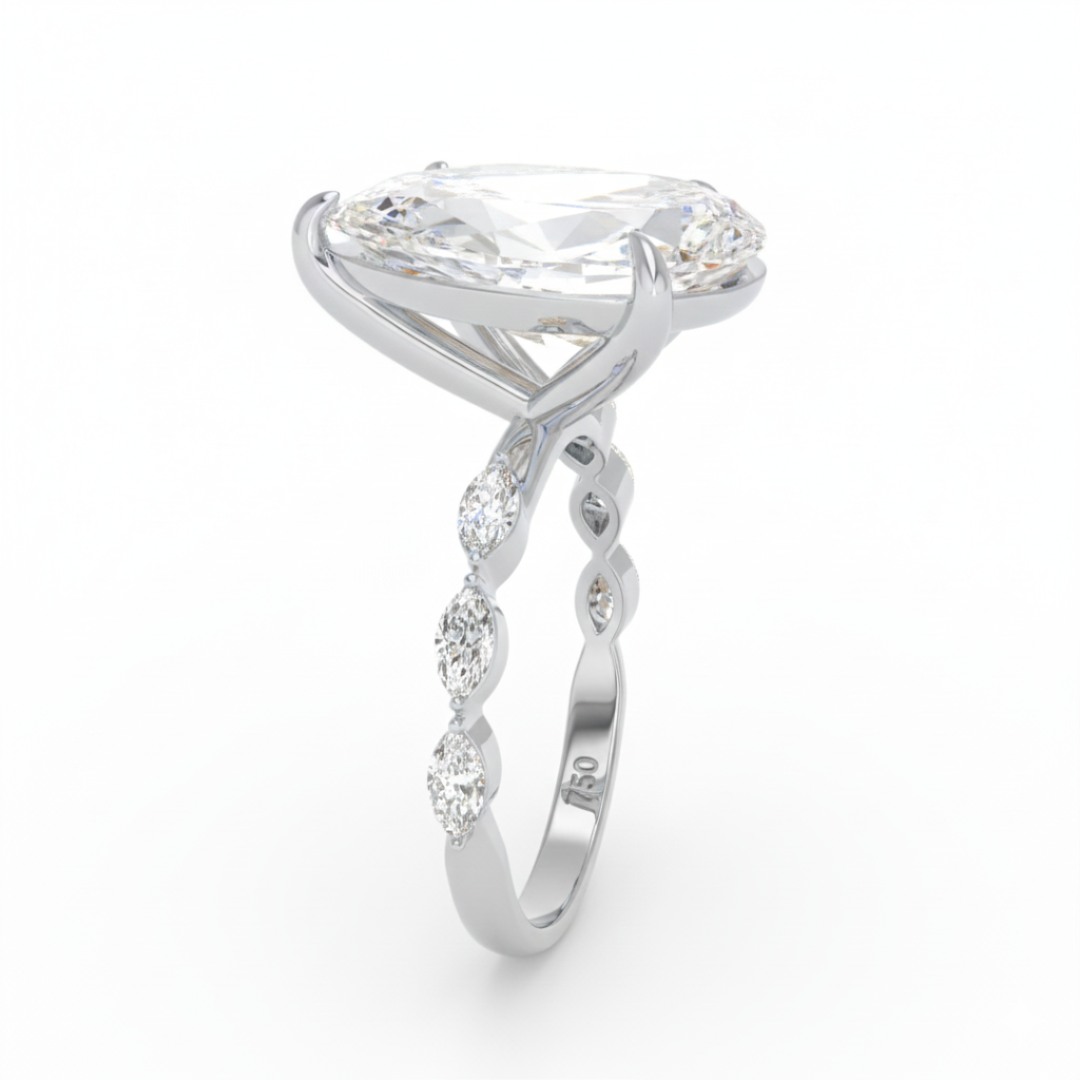 Kasandra Pear Cut Diamond Engagement Ring With A Marquise Cut Diamond Band