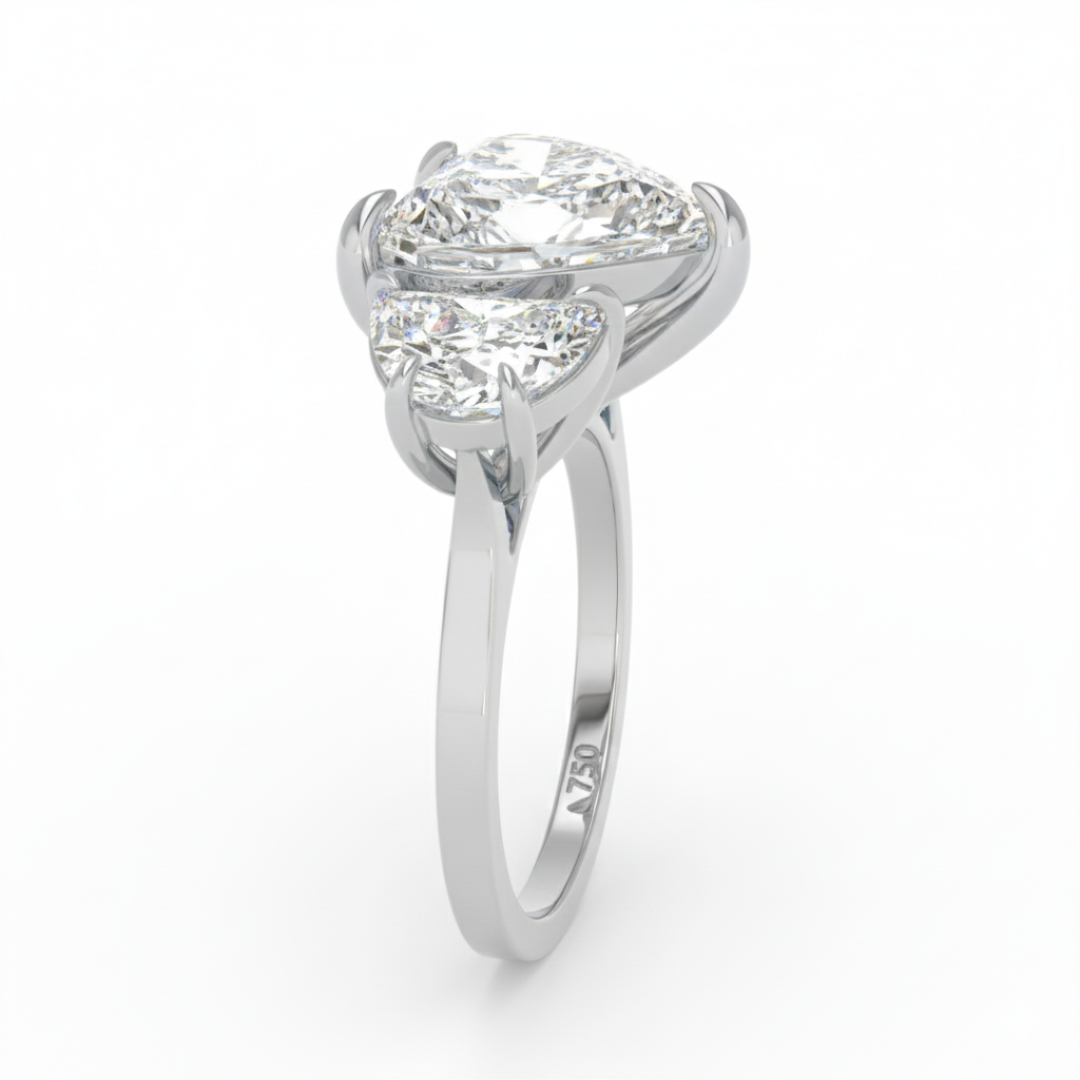 Kamala Heart Cut Diamond Engagement Ring with Half Moon Cut Side Diamonds