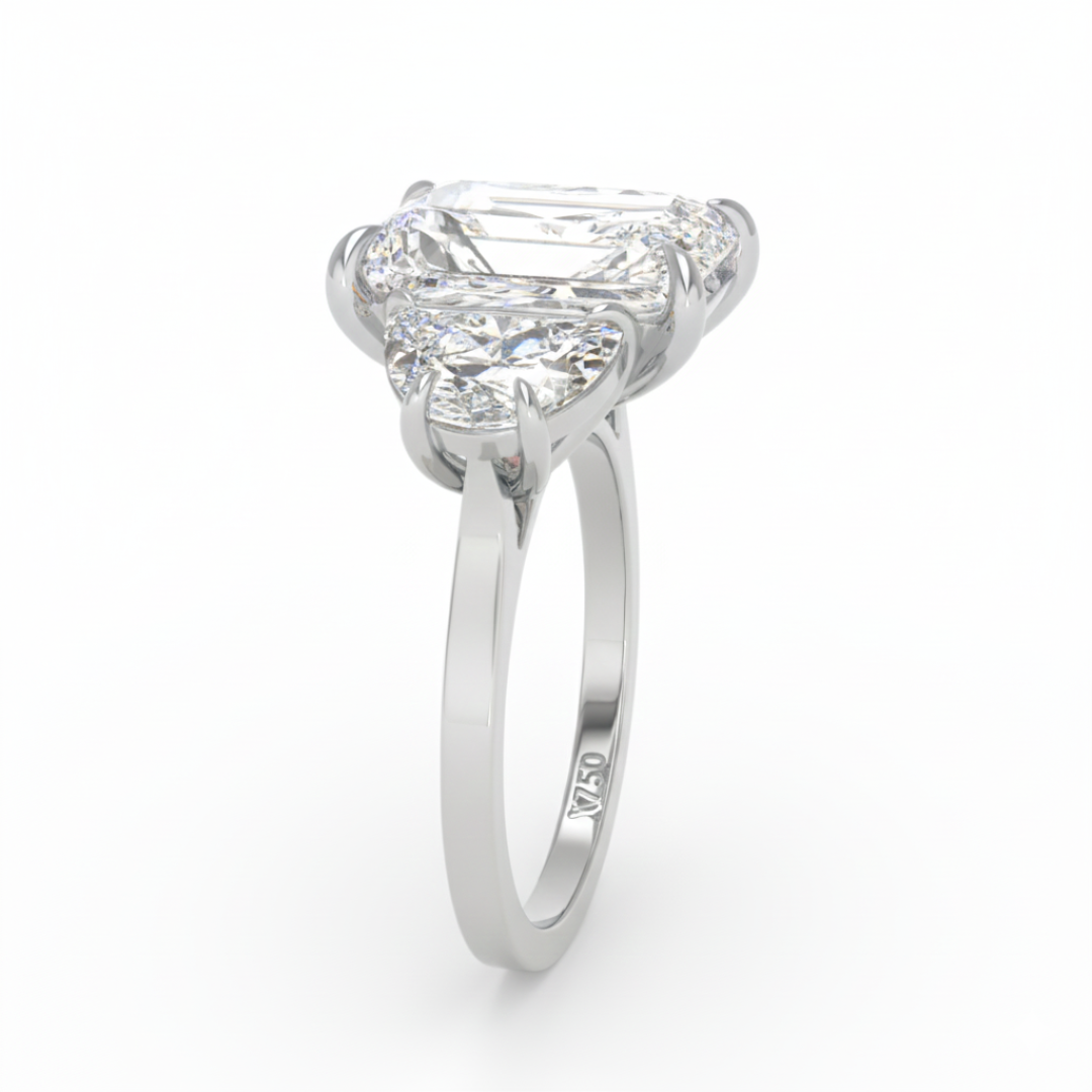 Kamala Radiant Cut Diamond Engagement Ring With Half Moon Cut Side Diamond