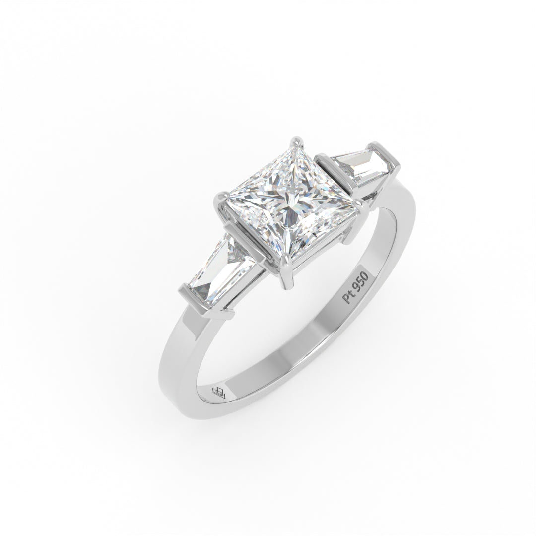 Mary Princess Cut Diamond Engagement Ring With Tapering Baguette Cut Side Diamonds