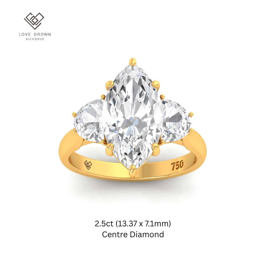 Kamala Marquise Cut Diamond Enagement Ring with Half Moon Cut Side Diamonds