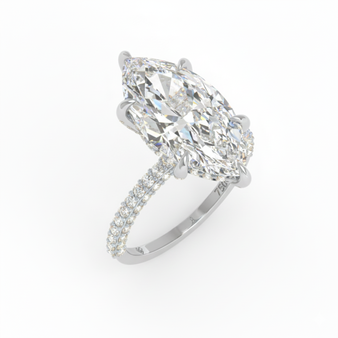 Mia Marquise Cut Diamond Engagement Ring with Diamond Hidden Halo and 3D Diamond Band
