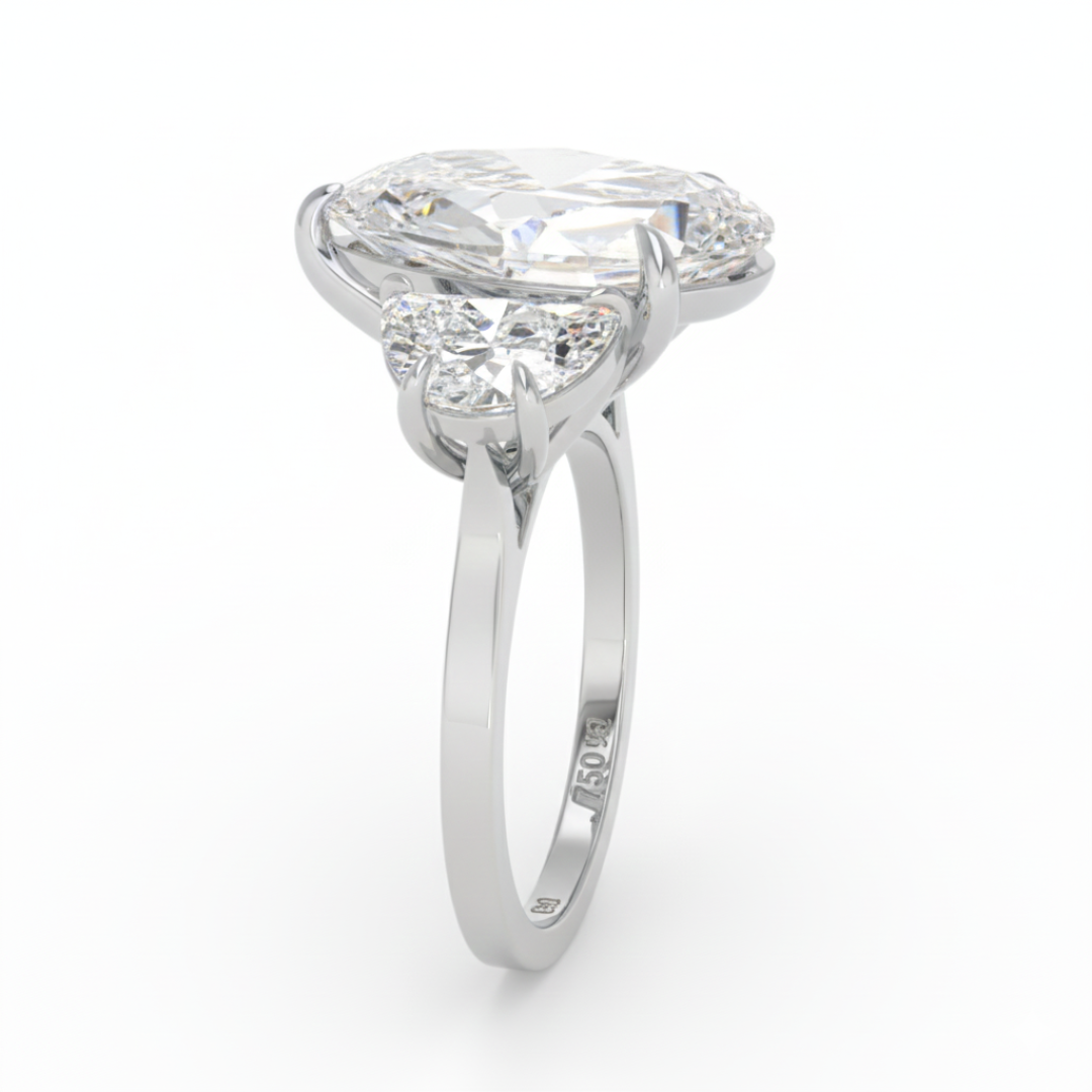 Kamala Pear Cut Diamond Engagement Ring With Half Moon Cut Side Diamonds