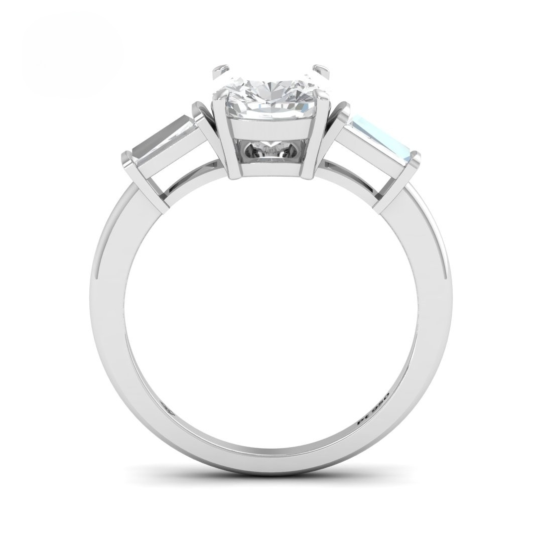 Mary Cushion Cut Diamond Engagement Ring with Tapering Baguette Cut Side Diamonds